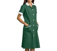 Blouse Infirmiere Femme Tunique Médicale Femme Col en V Manche Courte Uniforme De Travail Robe D'infirmière Uniforme De Travail Tenue Aide Soignante Professionnelle avec Poches Vêtements (01 Green, L)