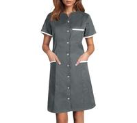 Blouse Infirmiere Femme Tunique Médicale Femme Col en V Manche Courte Uniforme De Travail Robe D'infirmière Uniforme De Travail Tenue Aide Soignante Professionnelle avec Poches Vêtements (02 Grey, XL)