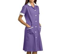 Blouse Infirmiere Femme Tunique Médicale Femme Col en V Manche Courte Uniforme De Travail Robe D'infirmière Uniforme De Travail Tenue Aide Soignante Professionnelle avec Poches (01 Purple, XXL)