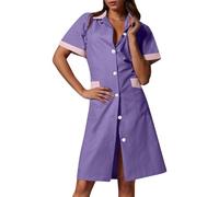 Blouse Infirmiere Femme Tunique Médicale Femme Col en V Manche Courte Uniforme De Travail Robe D'infirmière Uniforme De Travail Tenue Aide Soignante Professionnelle avec Poches (05 Purple, M)