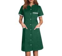 Blouse Infirmiere Femme Tunique Médicale Femme Col en V Manche Courte Uniforme De Travail Robe D'infirmière Uniforme De Travail Tenue Aide Soignante Professionnelle avec Poches Vêtements (02 Green, S)