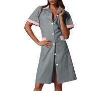 Blouse Infirmiere Femme Tunique Médicale Femme Col en V Manche Courte Uniforme De Travail Robe D'infirmière Uniforme De Travail Tenue Aide Soignante Professionnelle avec Poches Vêtements (05 Grey, S)