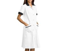 Blouse Infirmiere Femme Tunique Médicale Femme Col en V Manche Courte Uniforme De Travail Robe D'infirmière Uniforme De Travail Tenue Aide Soignante Professionnelle avec Poches Vêtements (01 White, L)