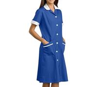 Blouse Infirmiere Femme Tunique Médicale Femme Col en V Manche Courte Uniforme De Travail Robe D'infirmière Uniforme De Travail Tenue Aide Soignante Professionnelle avec Poches Vêtements (01 Blue, XL)