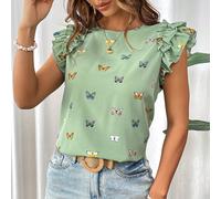Blouse légère de vacances pour femmes à double couche en tissu, pour avion L,M,S,XL,XS,XXL,XXS,XXXL,XXXXLAnimal,Rayé,Papillon,Tout ImpriméTissu tissé