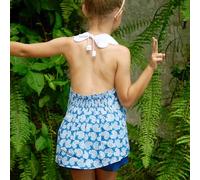 Blouse liberty tulipe bleu roi blanc 7/8A