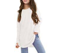 Blouse Manche Longue Enfant Fille 3-14 Ans Haut Top Long Ado Fille Chic et élégant a la Mode Mignon Pas Cher Leger Confortable Casual Sport Vacances Tee Shirt Chemisier (White, 11-12 Years)