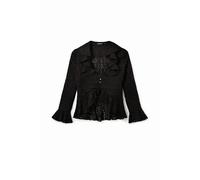 Desigual, Femme, Blouses et Chemises, Noir, Taille: 44 FR Chemisier noir à manches longues pour femme