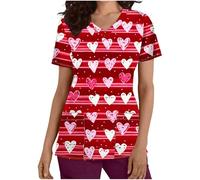Blouse Medicale Chemises de Saint-Valentin Pour Femmes Hauts Mignons en Forme de Cœur Blouse de Travail Femme Col en V Manche Courte Blouse infirmière Femme Uniforme De Travail Femme Esthéticienne