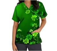Blouse Medicale Femme Imprimé St. Patrick Avec Chemisier De Poche,Haut Pour Femme à Manches Courtes Léger Et Col En V Blouse De Travail Femme Blouse De Travail Blouse Femme De Ménage Pas Cher