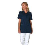 Blouse medicale Femme Manche Courte avec Fermeture Boutons Pressions. Vêtement médical Professionnel avec Fentes côtés (FR/ES, Alpha/Lettres, L, Taille Normale, Taille Normale, Bleu Marine)