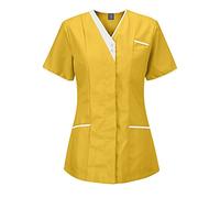 Blouse Medicale Femme, Uniforme Médicale col en V Manche Courte Tunique Blouse Infirmiere Uniforme de Travail Haut Aide Soignante Professionnelle Esthéticienne Lavables Durables Avec Poches, XS-3XL