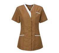 Blouse Medicale Femme, Uniforme Médicale col en V Manche Courte Tunique Blouse Infirmiere Uniforme de Travail Haut Aide Soignante Professionnelle Esthéticienne Lavables Durables Avec Poches, XS-3XL