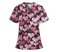 Blouse Médicale Femme Vêtement Medical Femme Uniforme Tunique de Travail médicale Manches Courtes - Femme Impression d'amour Tunique Médicale Encolure V Femme Haut d'infirmière