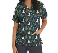 Blouse Medicale Pour Femmes Imprimé Père Noël Col En V Hauts Léger Respirant Pour Infirmières Tenue Aide Soignante Femme Blouse Uniforme Médical Femme Noël Haut D'infirmière De Soignant Avec Poches