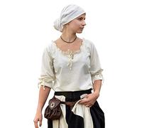 Battle-Merchant Blouse médiévale Birga - pour Femme - Coton/Manches 3/4 - Naturel - S
