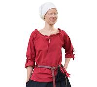 Battle-Merchant Blouse médiévale Birga - pour Femme - Coton/Manches 3/4 - Rouge - XL