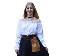Blouse médiévale en Coton - Femme - col Bardot/Manches Longues - Naturel/Noir/Blanc - S-XXL - Blanc - L