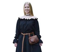 Blouse médiévale en Coton - Femme - col Bardot/Manches Longues - Naturel/Noir/Blanc - S-XXL - Noir - M
