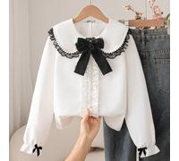 Blouse mignonne à col claudine Peter Pan avec nœud, manches longues, pour préadolescentes 8Y,9Y,10Y,11Y,12YUnicolorePolyester