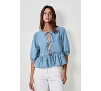 Blouse nouée sur le devant effet denim - Gino - S - Bleu - Femme - Etam