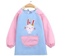 Blouse Peinture Enfant 6-9 Ans Tablier Blouse de Peinture Enfant Imperméable Tablier Peinture Fille Manches Longues avec Grand Poches pour Peinture Faire Cuire un Gâteau Cuisiner Rose Bleu
