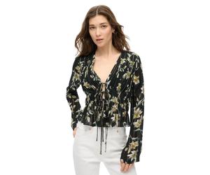 Blouse plissÃ© Ã manches annÃ©es 70 femme Superdry Noir XS