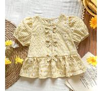Blouse pour bébé fille avec texture de tissu floral unique, style vacances à la campagne, mignonne et à la mode, confortable pour le printemps/été, décoration nœud 6-9M,9-12M,12-18M,18-24M,2-3Y,3-6MCa