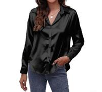 Blouse pour femme Satinée Unie pour Coupe Slim Élégante Blouse(Black XXL)