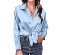Blouse pour femme Satinée Unie pour Coupe Slim Élégante Blouse(Light Blue M)