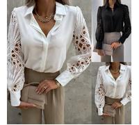 Blouse Printemps et été nouvelle chemise creuse en dentelle de couleur unie pour femmes boutons cachés Blanc M