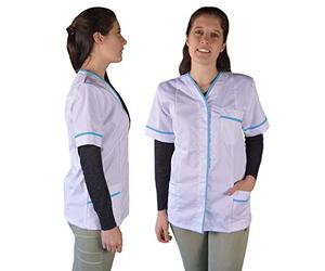 Blouse professionnelle à manches courtes pour femmes avec bordure bleue taille xl