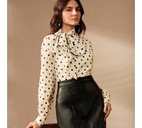Blouse pull confortable et affinante à col satin, design polyvalent à pois, pour un style décontracté et citadin pour femmes L,M,S,XLImprimés aléatoiresTissu tissé