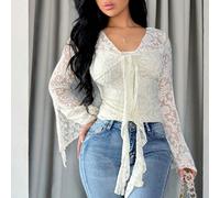 Blouse romantique et élégante à nouer devant, T-shirt mignon pour femmes, costume d'automne/hiver ajouré pour femmes, Top de pirate, costume de princesse, hauts de sortie pour femmes L,M,S,XSPlantesTi