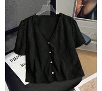 Blouse rose simple à manches courtes et col en V avec broderie, convenant aux femmes de grande taille pour le travail 0XL,1XL,2XL,3XL,4XLUnicoloreÉtoffe