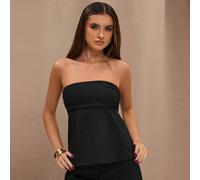 Blouse sans bretelles décontractée et minimaliste en mélange de lin, avec nœud devant et dos nu. Convient pour les vacances en Italie, les sorties décontractées, les vacances dans le sud de la France.