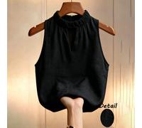 Blouse sans manches au design de col à volants doux, exquise et jeune, avec une petite découpe en V révélant la peau, convient pour les trajets d'été et les occasions décontractées L,M,S,XLUnicoloreTi