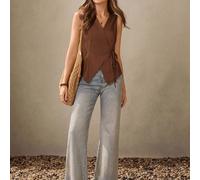 Blouse sans manches de style pays américain décontracté BOHO, convenant aux enseignants, aux déplacements au bureau, avec un look vintage décontracté L,M,S,XLUnicoloreTissu tissé