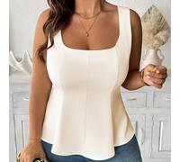 Blouse sans manches élégante et décontractée avec ourlet vague pour femmes grandes tailles, convenant pour le bureau, les affaires, le thé de l'après-midi. Top polyvalent à la mode pour femmes, élégan