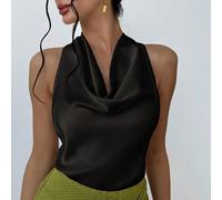 Blouse sans manches élégante noire pour femmes, col drapé, imprimé léopard, style Old Money, pour soirée d'été, vacances, retour à la maison, travail L,M,S,XL,XS,XXSSatin