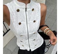 Blouse sans manches pour femmes avec patte de fermeture éclair en dentelle, nouvelle collection automne L,M,S,XSUnicoloreDentelle