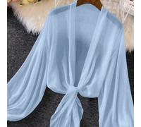 Blouse semi-transparente à manches lanternes, col V profond, style vacances minimaliste, couleur unie, pour femmes grandes tailles, printemps/été 0XL,1XL,2XL,3XL,4XL,5XLUnicoloreTissu tissé