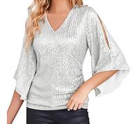 Blouse Tops Brillantes Femmes Casual Haut Court Brillante À Sequins Sweatshirt Chemise Top Manches Longues Oversize Tenues De Brillantes Clubbing Bal Noël Outwear