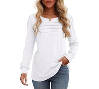 Blouse tunique femme oversize manches longues bouffantes encolure ronde plis devant coupe ample effet amincissant blanche XL XL