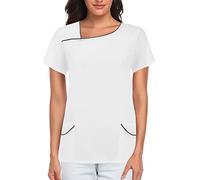 Blouse Tunique Médicale Femme Col en V Banche Manche Courte Uniforme De Travail Blouse Infirmiere Femme Professionnelle Uniforme D'infirmière Uniforme De Travail Femme Esthéticienne (Y-White, M)