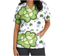 Blouse Tunique Medicale Femme Col V St Patrick's Day imprimé Blouse Dentiste Tenue de Bloc Docteur Infirmiere Clinique Vetements de Travail Tenue Aide Soignante Professionnelle Tunique