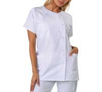 Blouse Tunique Médicale Femme Décontracté Grande Taille Chemisier Médicale Blouse De L-aboratoire Manches Courtes Col Rond Blouses Cuisine Blanche avec Poche 2025 (001 Blanc, L)