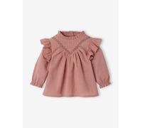 Blouse volantée bébé en tissu flammé vieux rose 3M(60CM)