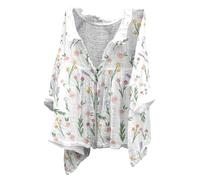 Blouses Boho pour Femmes Grande Taille en Lin avec Manches 3/4, Col en V, Boutons, Style Boxy, Décontractées, Idéales pour l'été, les Vacances à la Plage et les Tenues de Loisirs, 1 - Rose, S