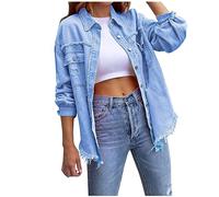 Blouses en jean pour femme - Chemise décontractée boutonnée à manches longues en jean pour femme - Coupe ample - Chemisier d'été et de printemps classique tendance en denim, 3 Bleu, XL